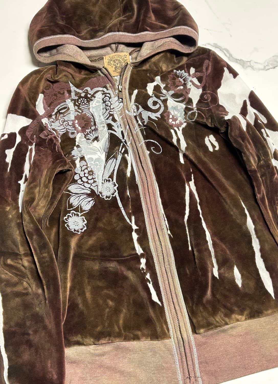 빈티지 오리엔탈 말랑카우 져지 벨벳 집업 후드 상품이미지1