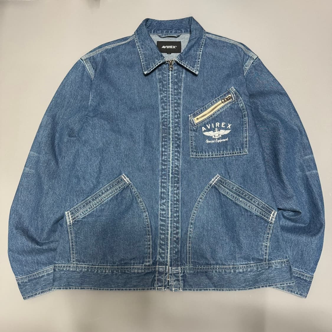 아비렉스(AVIREX) 라이트블루 워시드 데님 패치 로고 91-B 자켓 상품이미지8