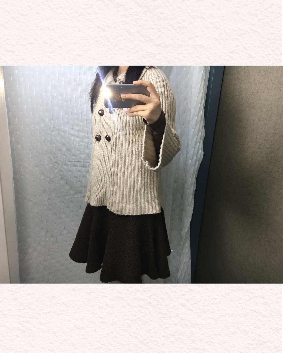 베이지 우드단추 니트 가디건 상품이미지4