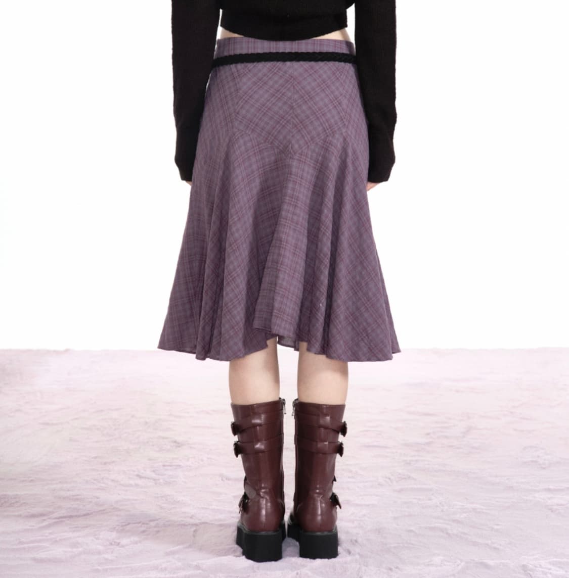 애즈온 런던 체크 미디 스커트 퍼플 상품이미지2