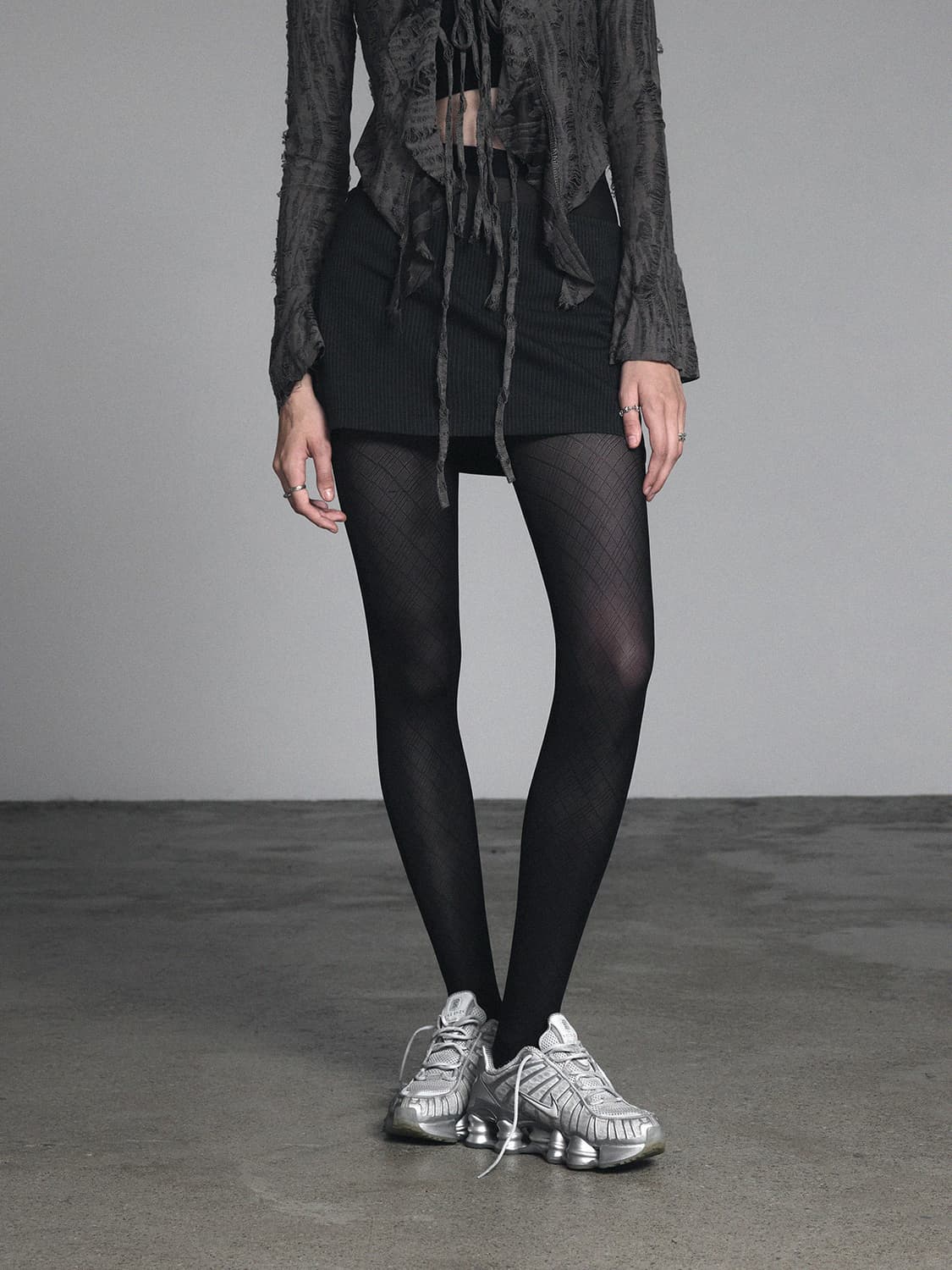 트위 스트라이프 로우 마이크로 스커트 블랙 상품이미지1