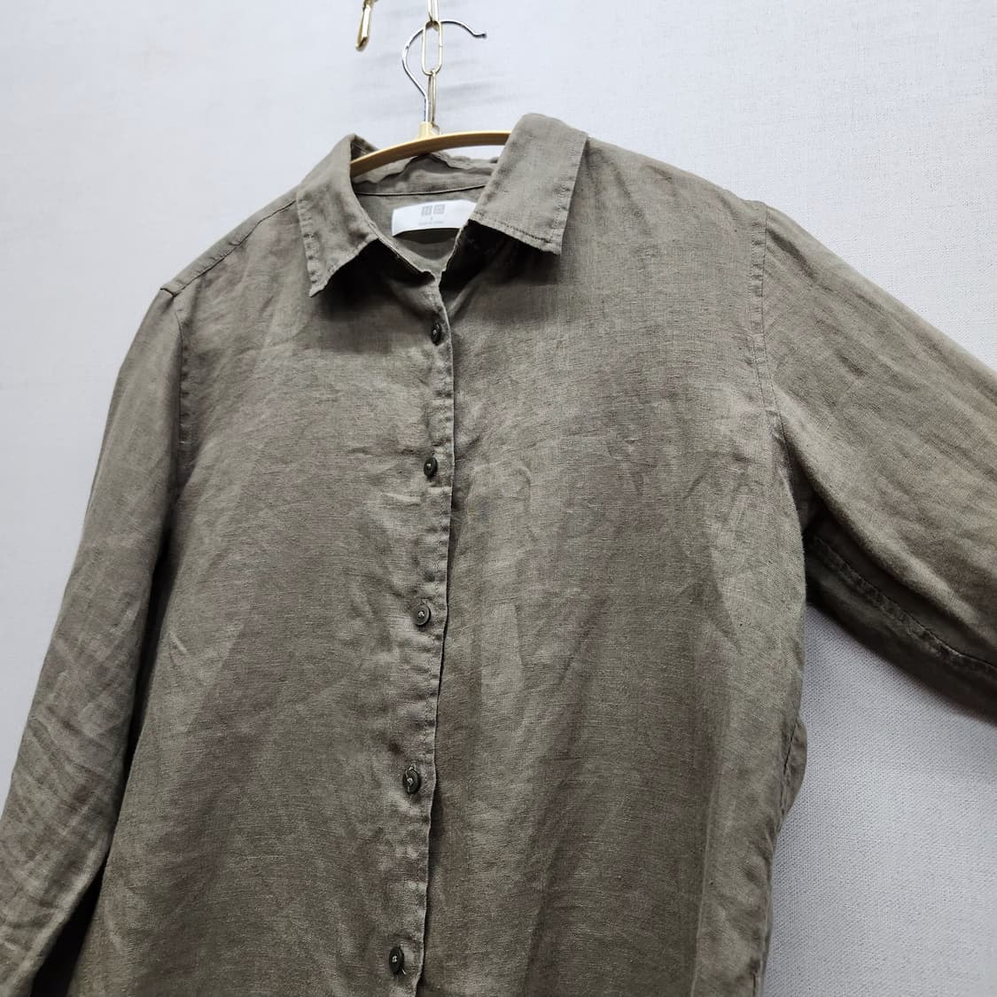 유니클로 올리브카키 린넨 셔츠 S(S) 상품이미지3