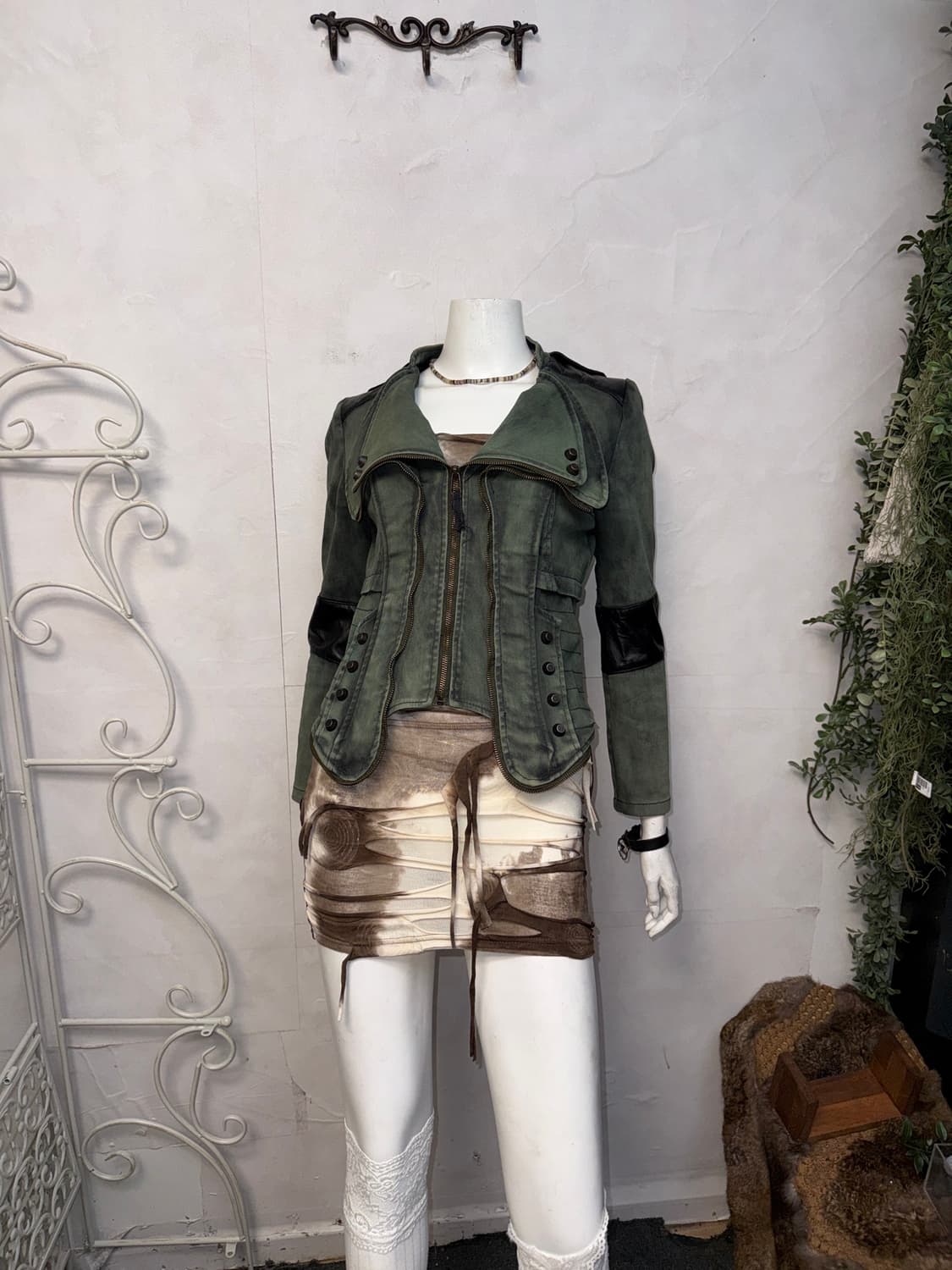 Washing green denim stud zipper rider jk 상품이미지6