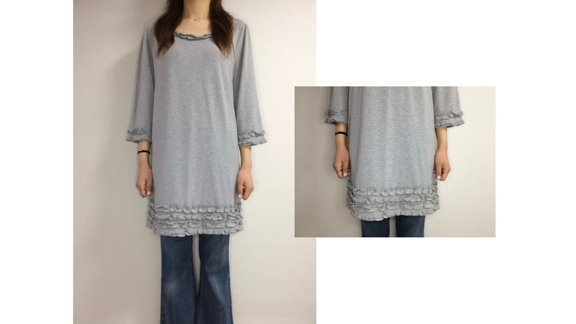 빈티지 그레이 겹프릴 미디 원피스 상품이미지1