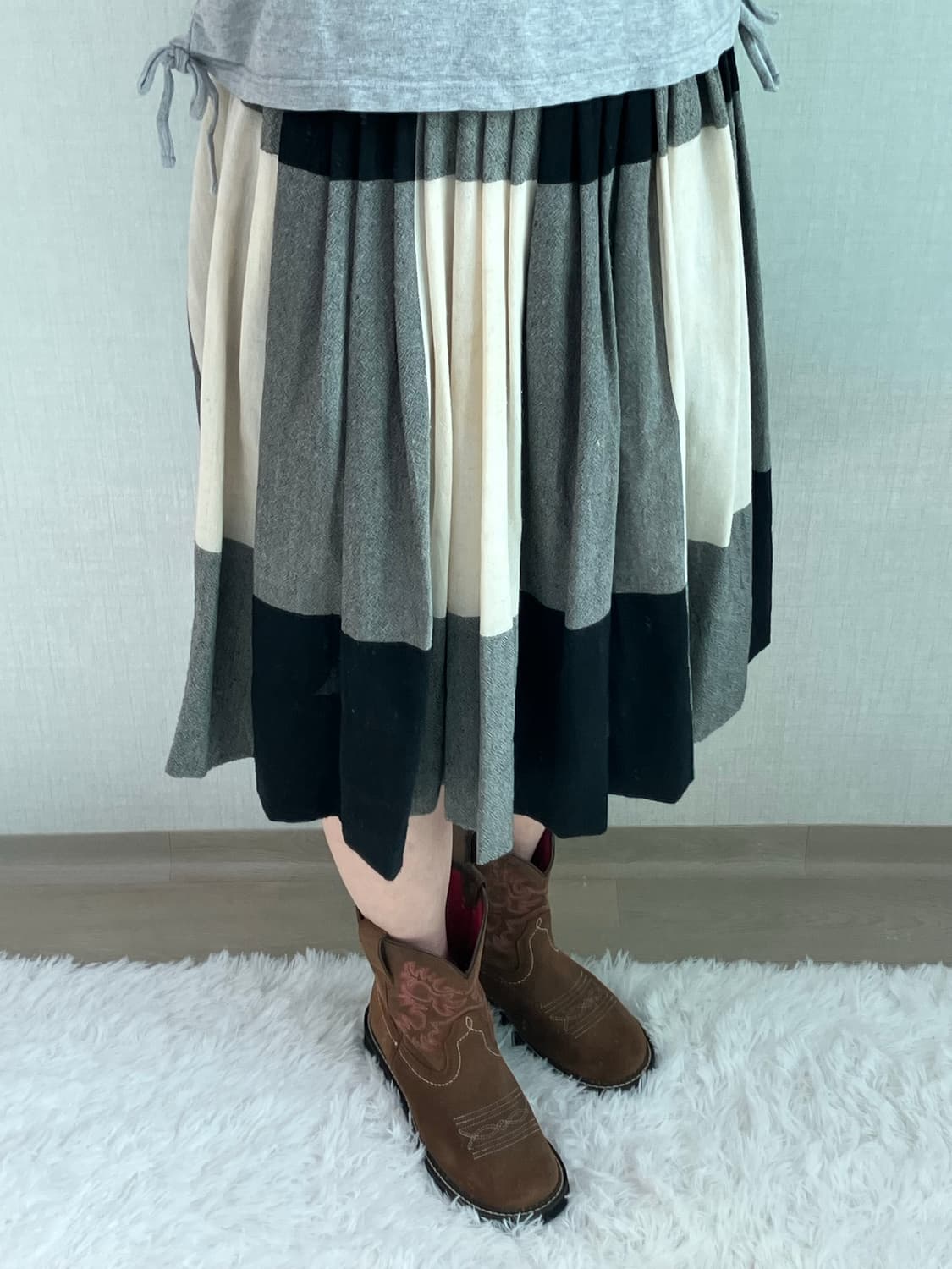 jpn vintage 블랙 그레이 체크 미디 스커트 y2k 스트릿 갸루  상품이미지4