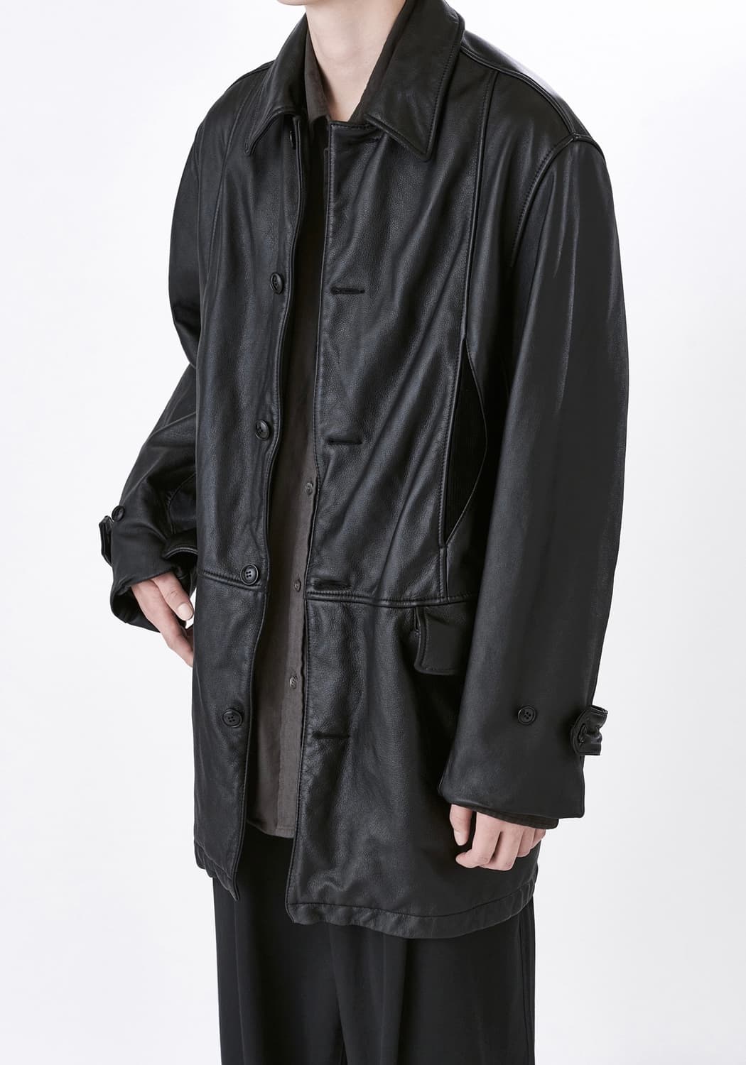 이얼즈어고 워시드 레더 하프 코트 블랙 2 상품이미지3