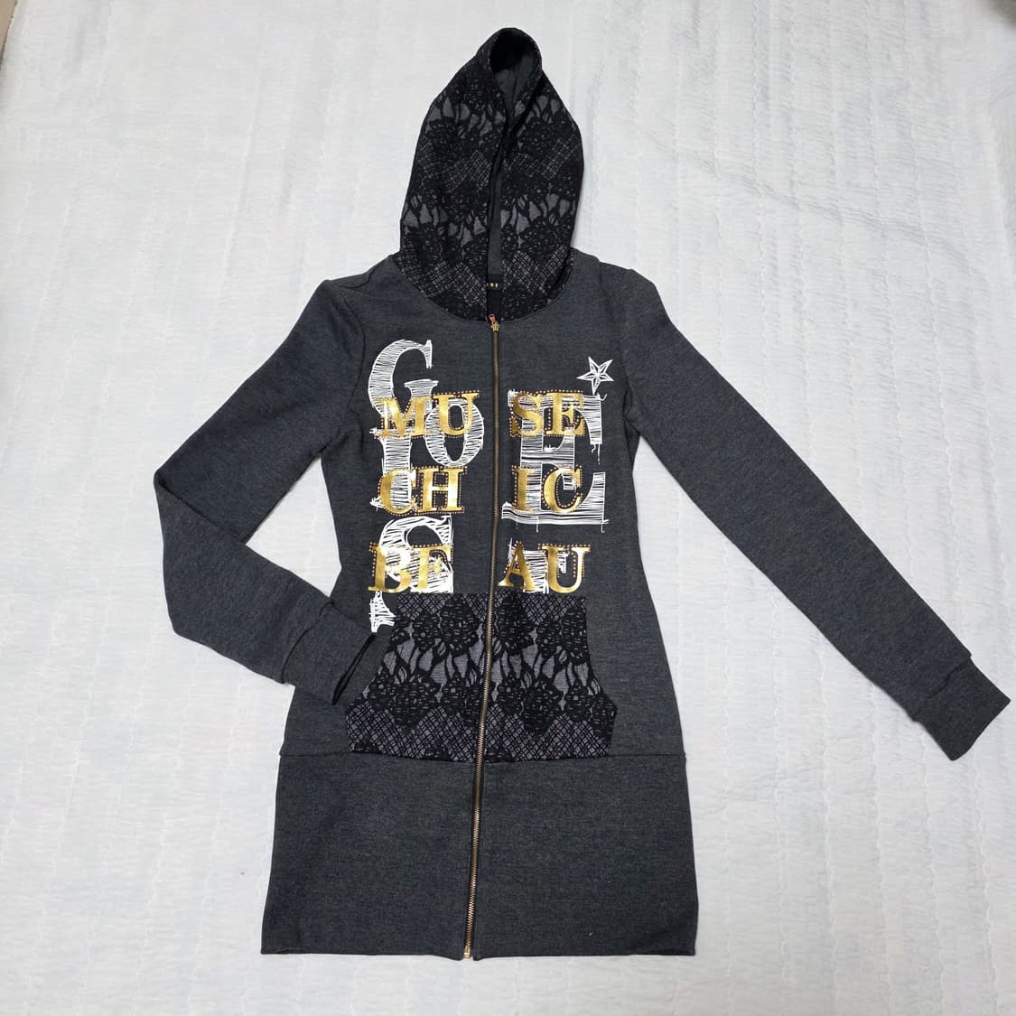 오네갸루 블랙대장 레이스 롱 후드집업 상품이미지1