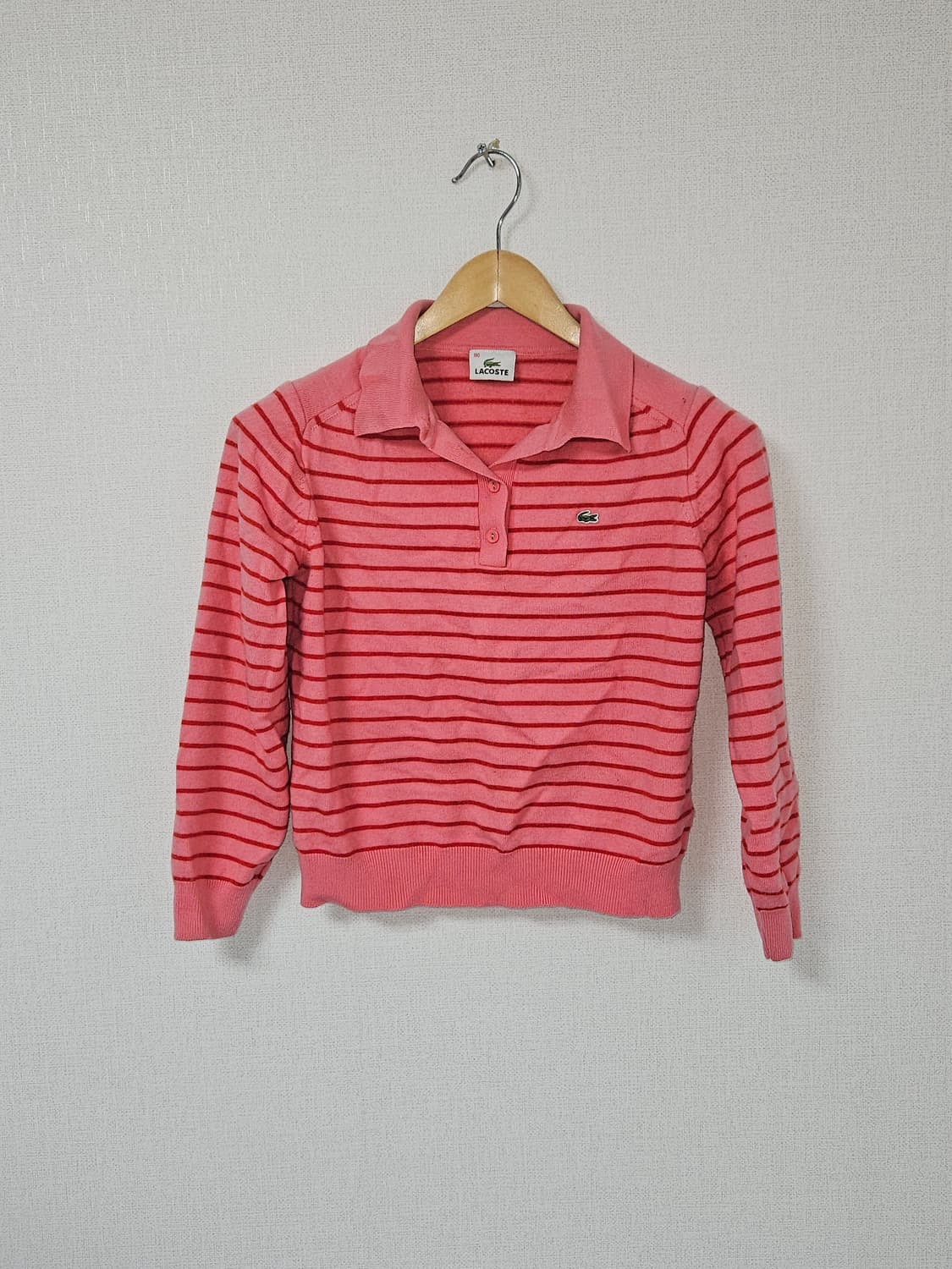 라코스테 여성 크롭 스트라이프 딸기우유 카라니트 올드스쿨 100 상품이미지1