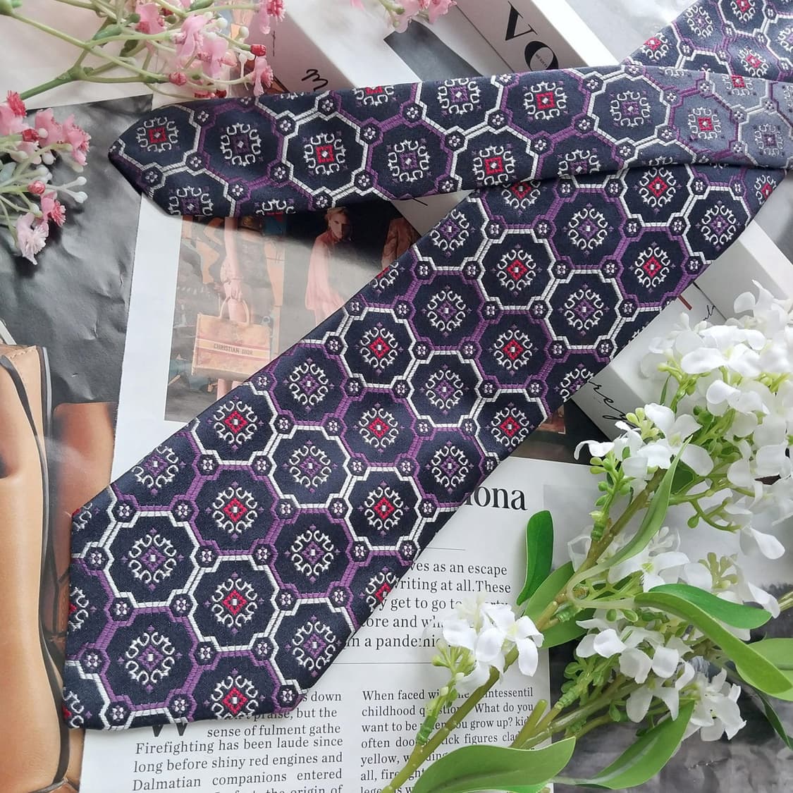 알테아 실크 네이비 퍼플 패턴 넥타이 9.1cm A+등급 K2459 상품이미지4