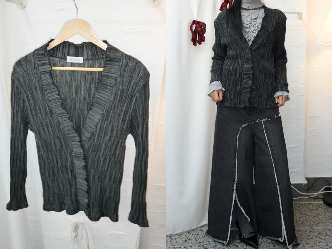 Charcoal pleats cardigan 상품이미지1