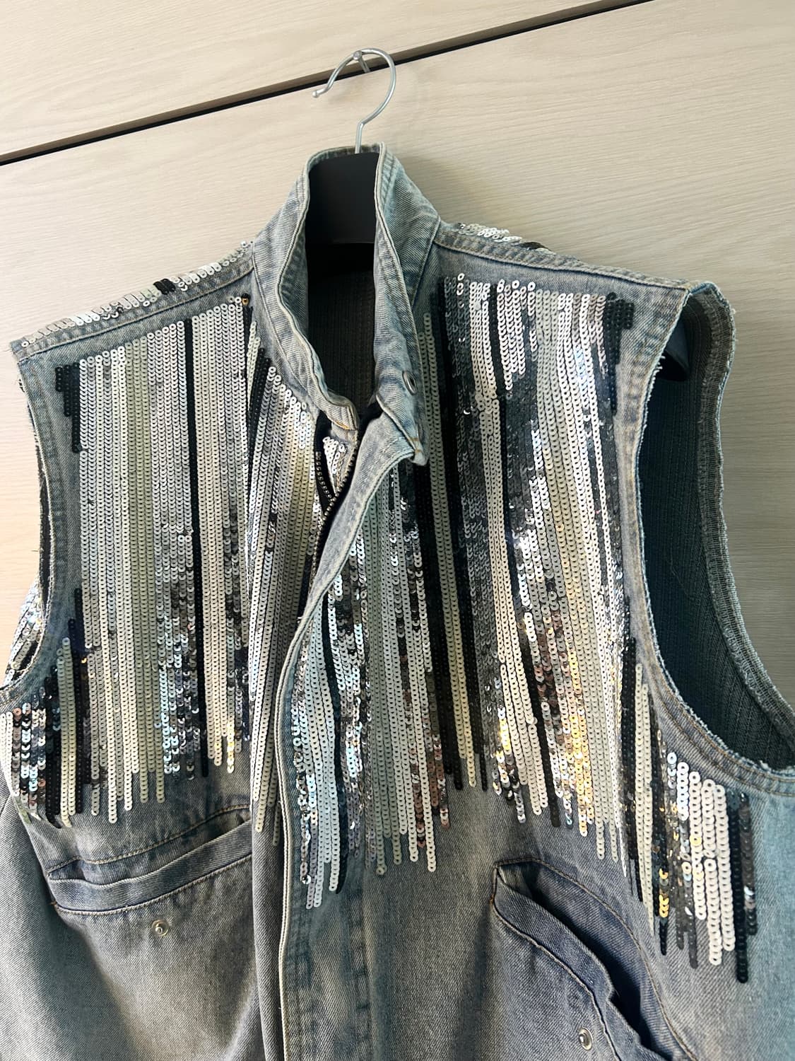 Spangle Detail Over Denim Vest 상품이미지1
