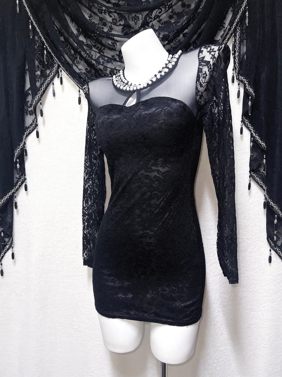 오네갸루 히메 진주 큐빅 블랙 레이스 시스루 망사 원피스 드레스 섹시 상품이미지4