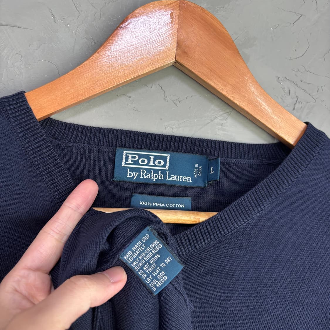 폴로 랄프로렌 피마코튼 브이넥 니트 네이비 상품이미지3