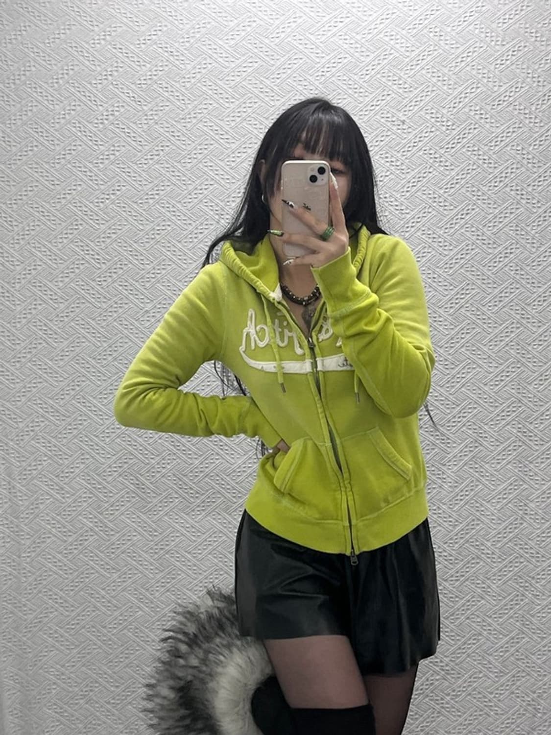 아베크롬비 Y2K 00's 라임그린 기모 후드집업 L C08854 상품이미지2