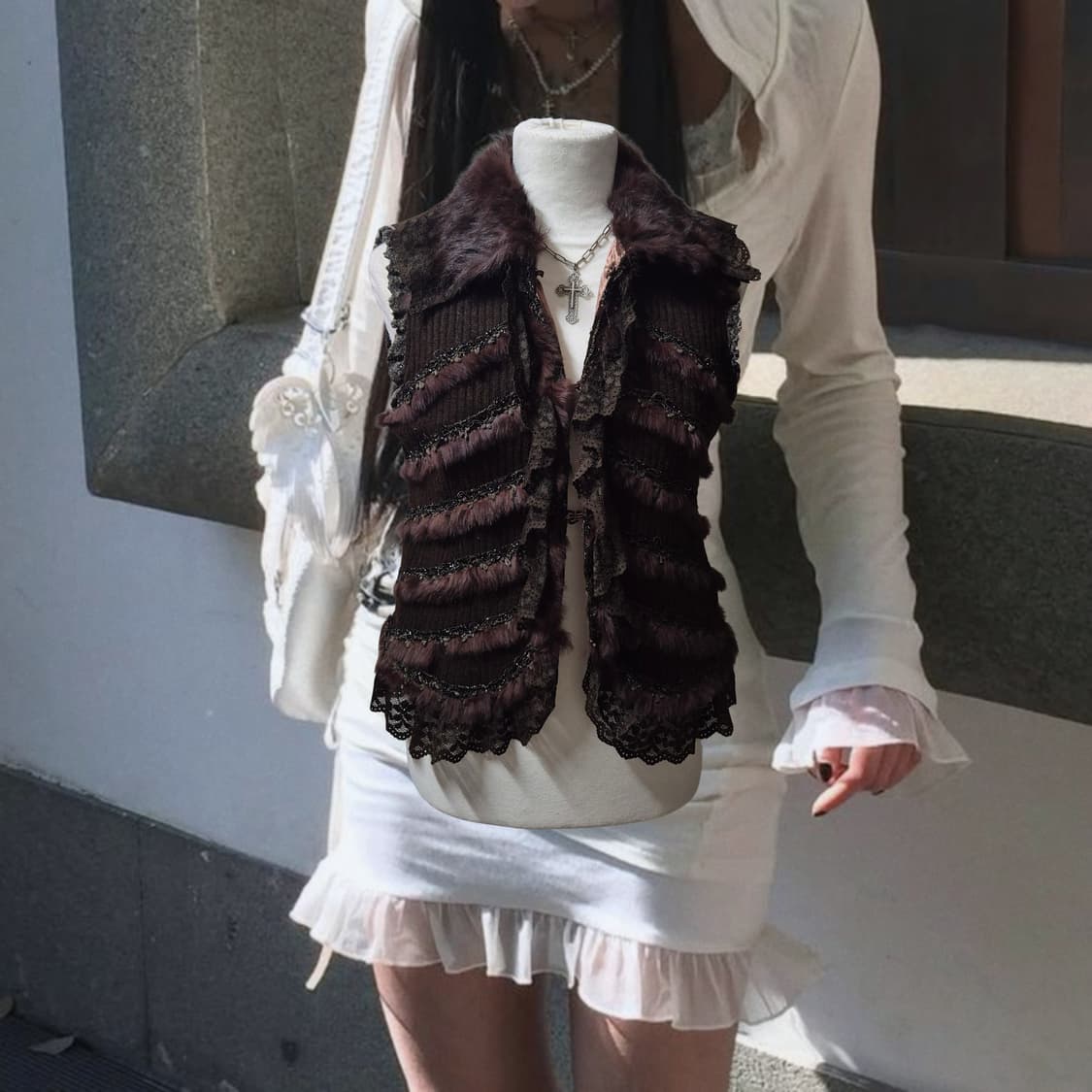 Vintage Grunge-Fairy Choco Fur lace jack 상품이미지2