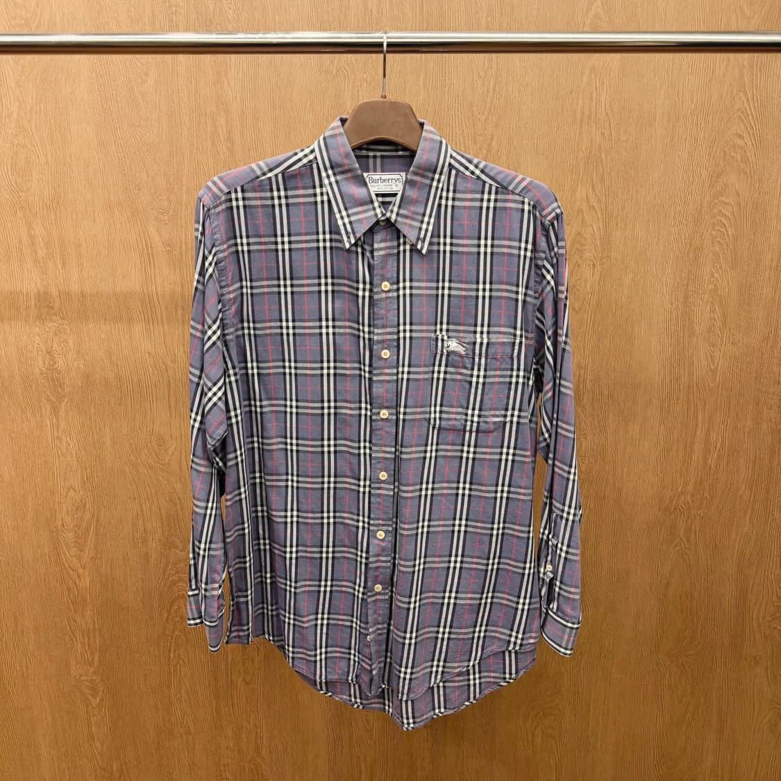 버버리 런던 코튼 긴팔 셔츠 로고 자수 타탄 체크 디테일 라이트 퍼플 상품이미지2