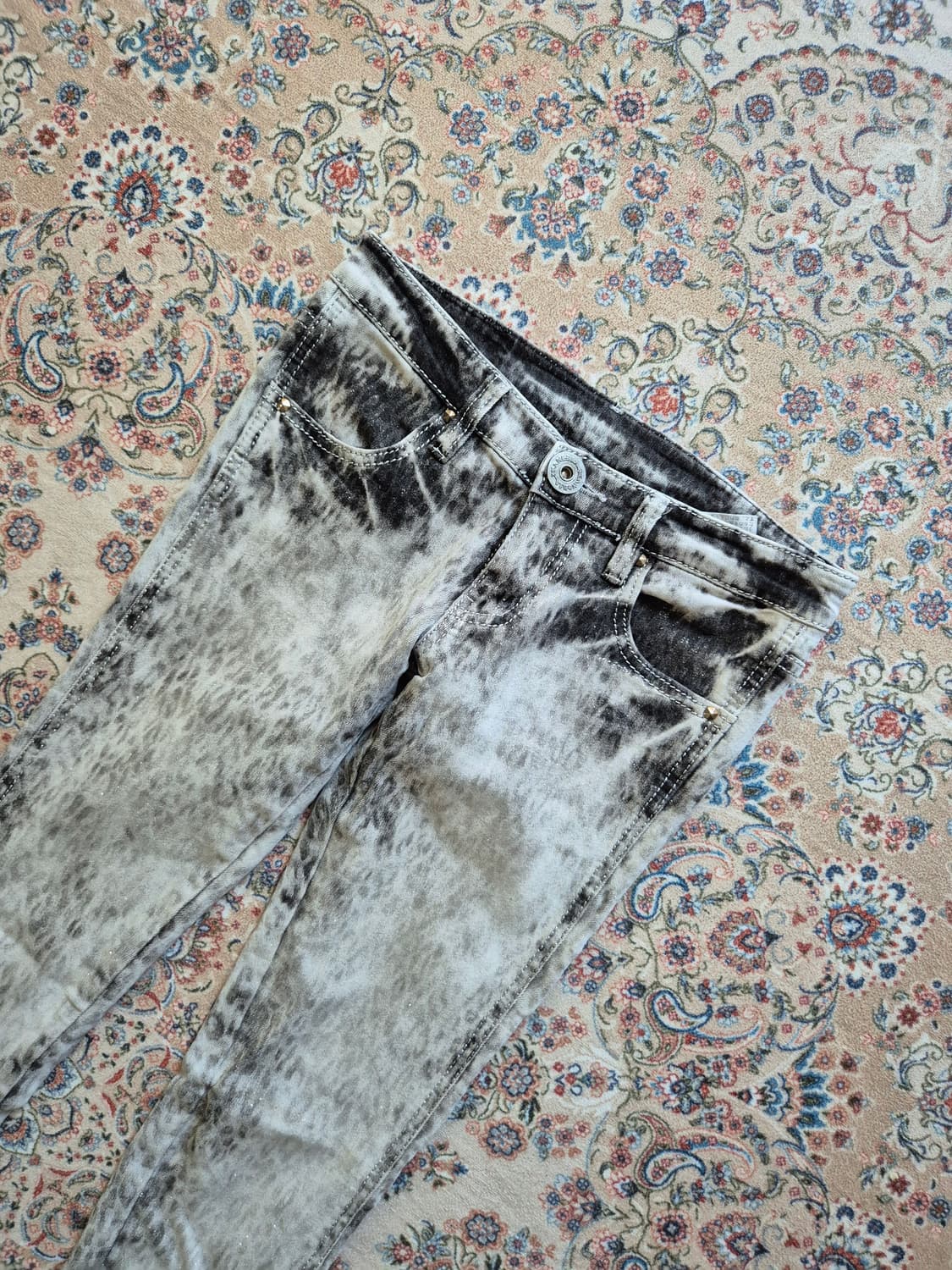 다이아 갸루,y2k 펄 코팅 스키니 진. 상품이미지2