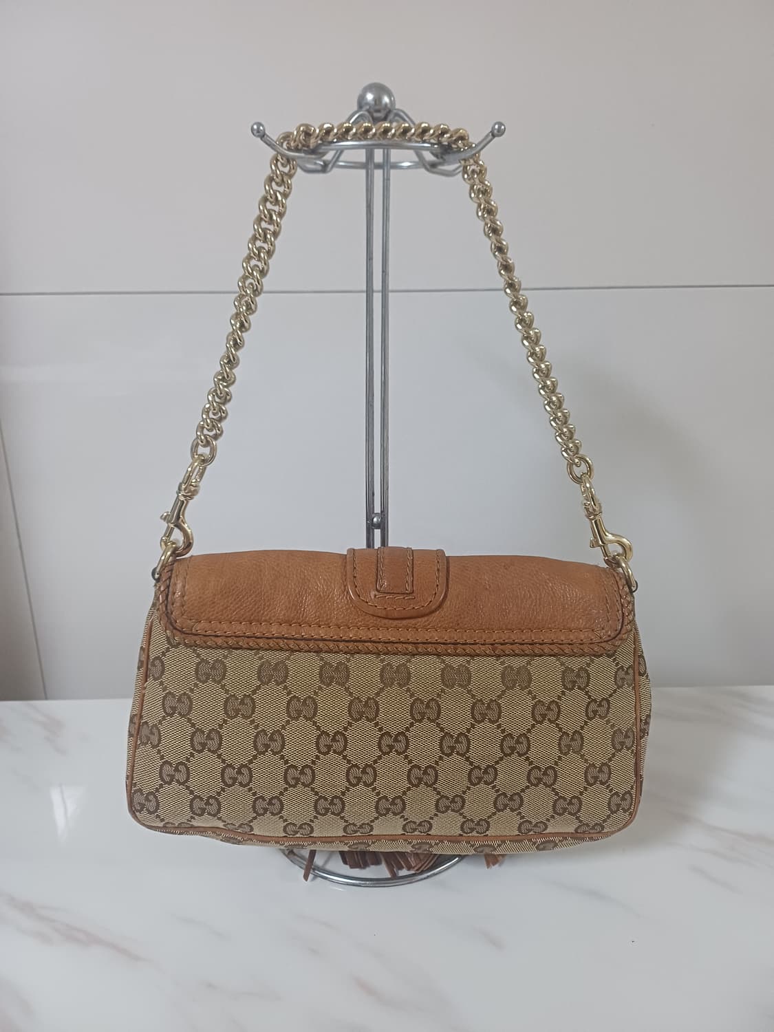 구찌 마라케시 GG 무늬 핸드백 체인 숄더 베이지 라이트 브라운 가죽 상품이미지3