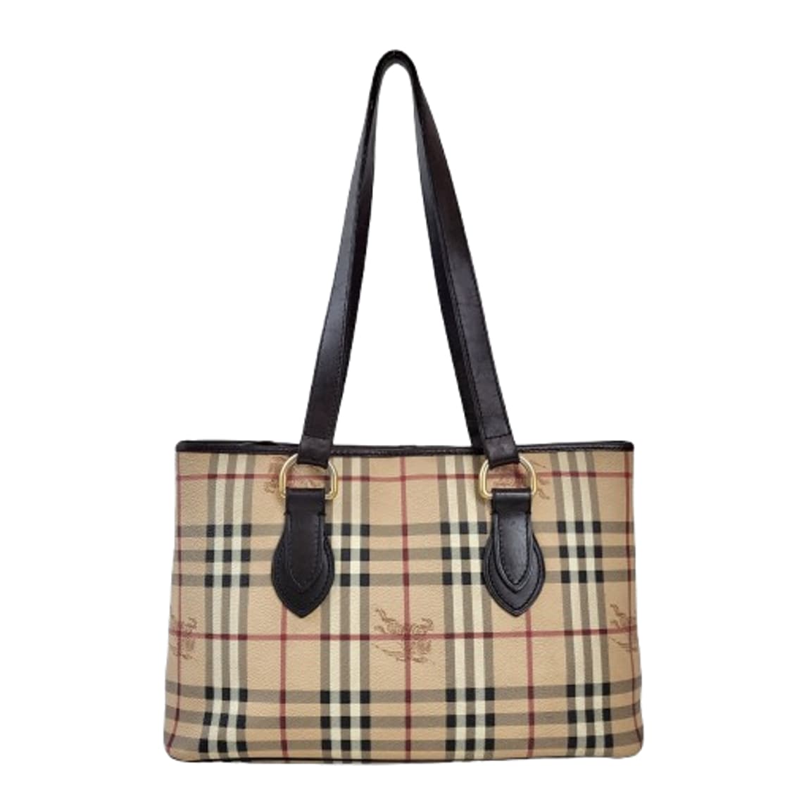 정품 버버리 헤이마켓체크 브라운 레더 숄더백 상품이미지1