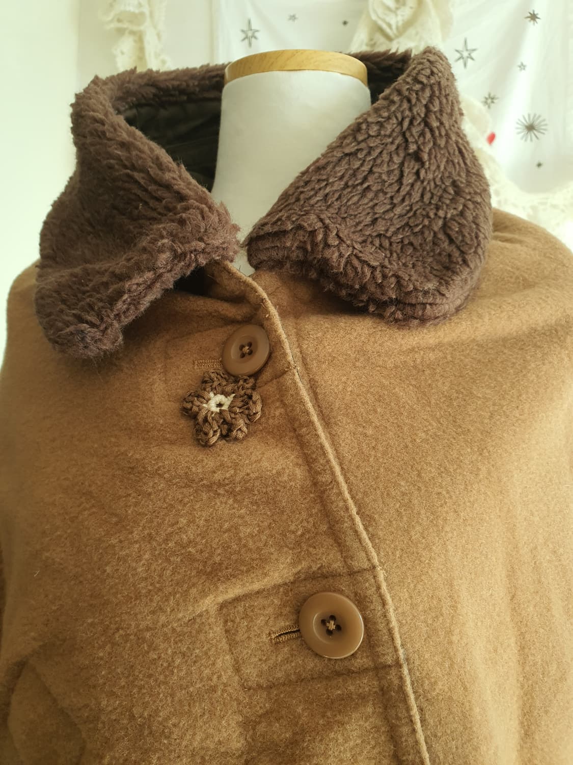 [모리걸] 달천깔 브라운 퍼 카라 망토 케이프 코트 상품이미지4