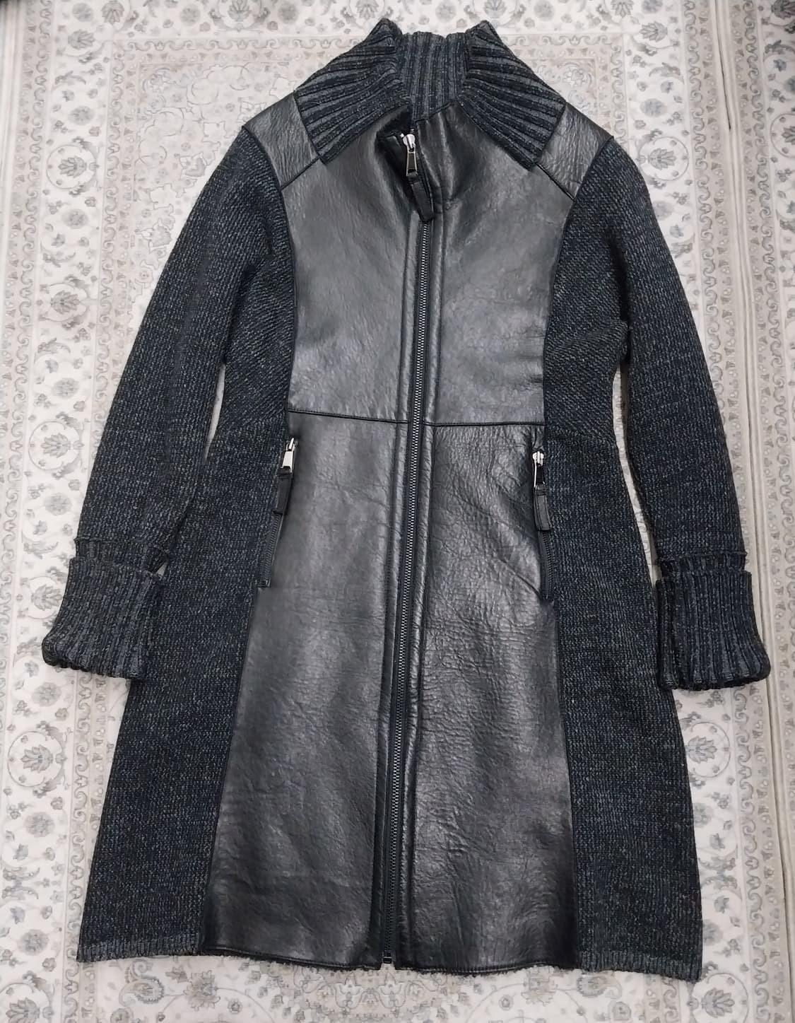 블랙 래더 니트 롱 코트 L 상품이미지1