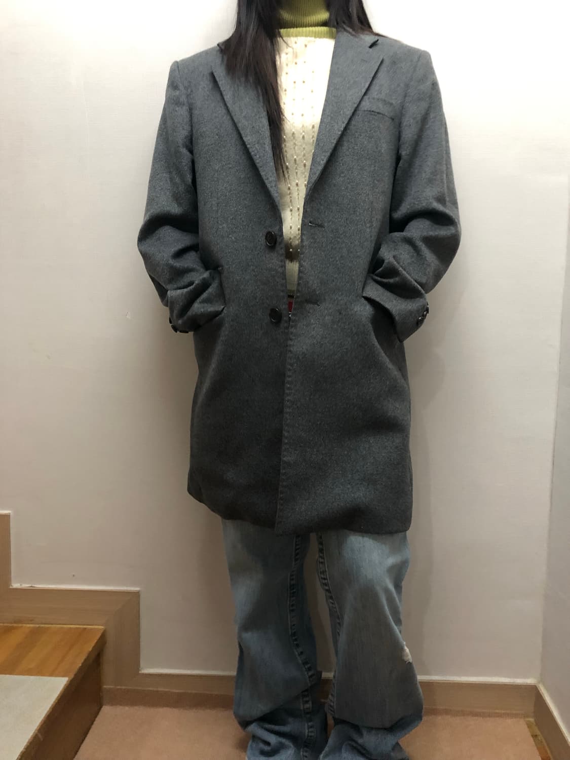 빈티지 그레이 울 하프 코트 상품이미지3