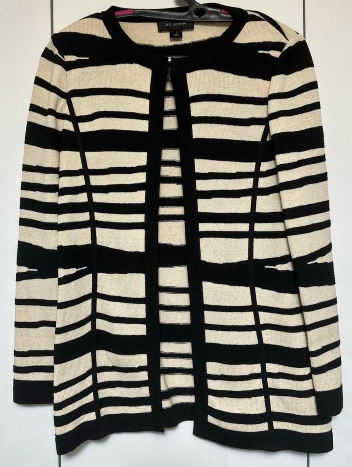 ST.JOHN 블랙/아이보리 스트라이프 가디건  상품이미지1
