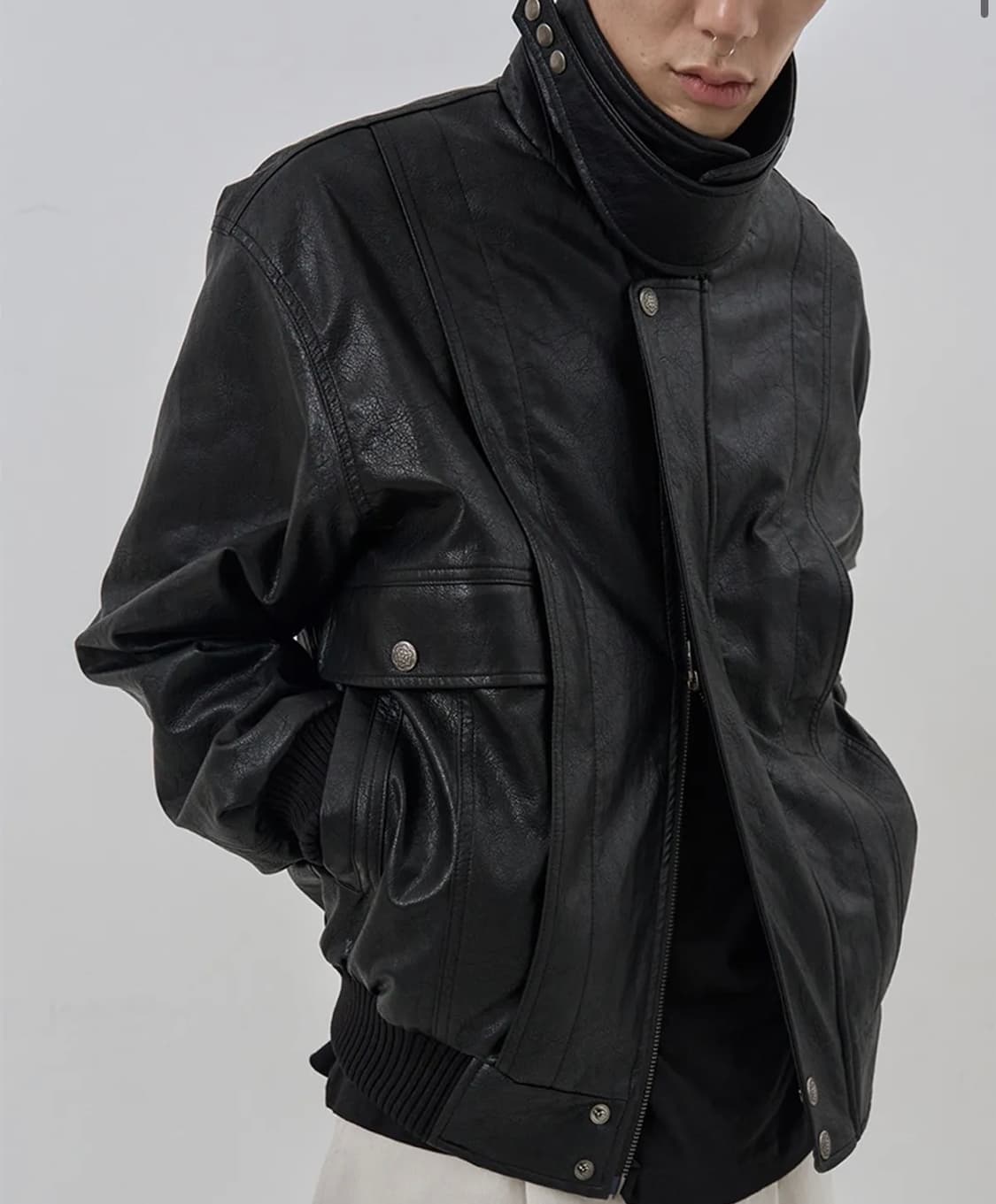 NUAKLE 빈티지 레더 블루종 블랙 자켓 001 상품이미지5