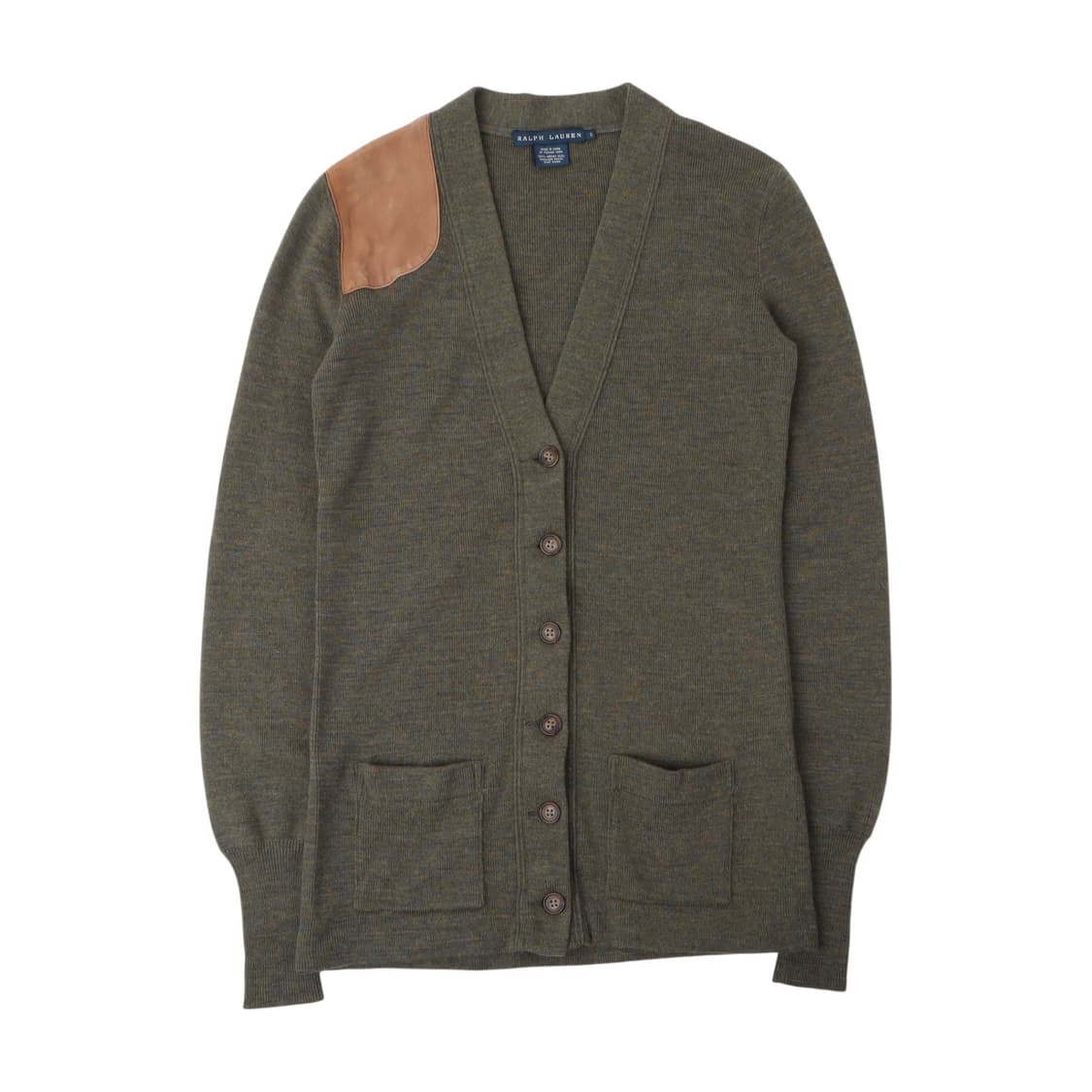 랄프로렌 카키 숄더 스웨이드패치 울 가디건 상품이미지1