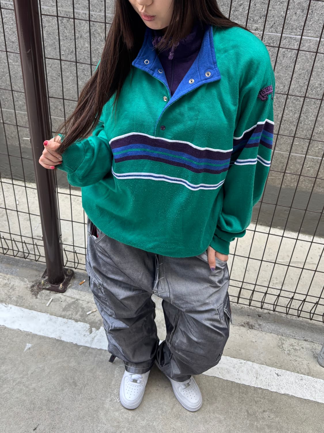 Adidas그린 스트라이프 맨투맨 상품이미지1