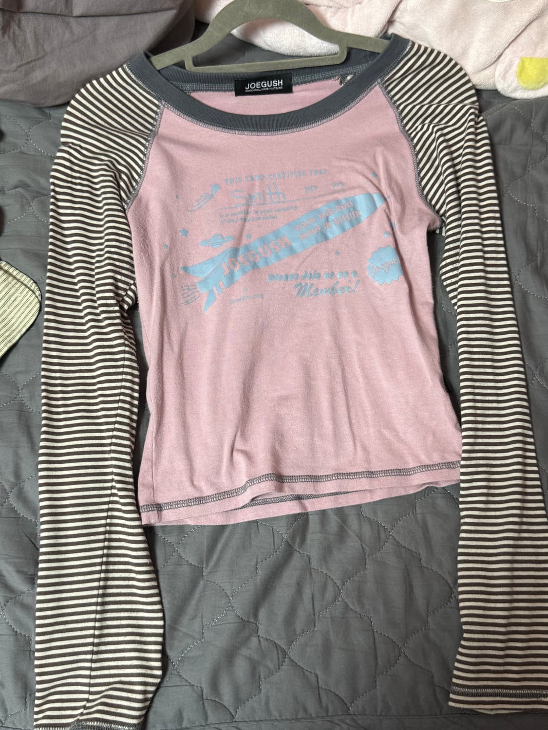 조거쉬 스트라이프 래글런 크롭 티셔츠 핑크 상품이미지3