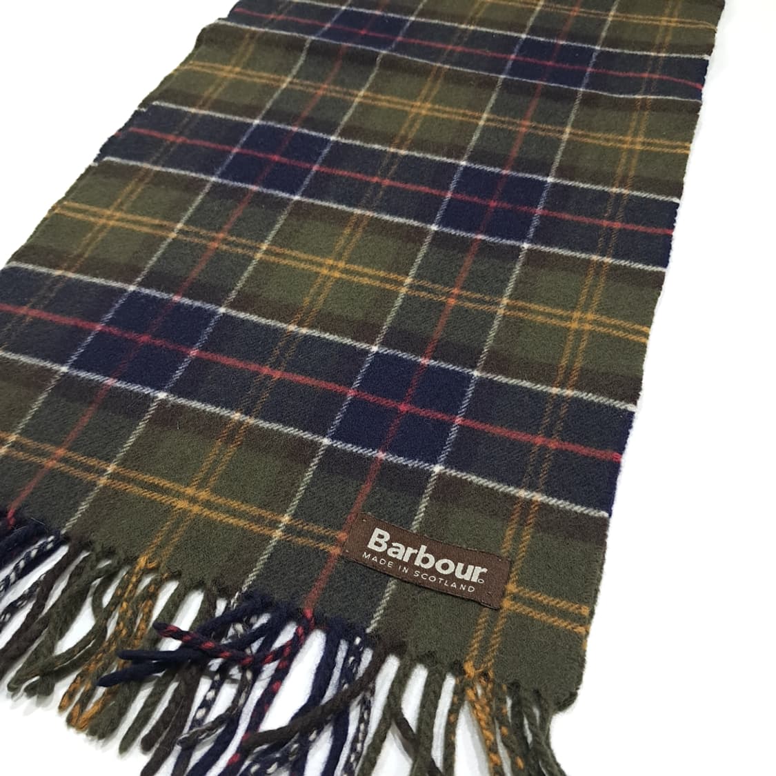 MX569 바버 90s 스코틀랜드판 울 타탄체크 올리브 머플러 목도리 상품이미지3