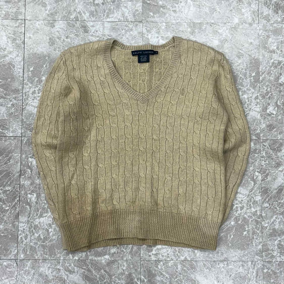 폴로 랄프로렌 핀터깔 베이지 걸즈 브이넥 울 니트(S) 상품이미지2