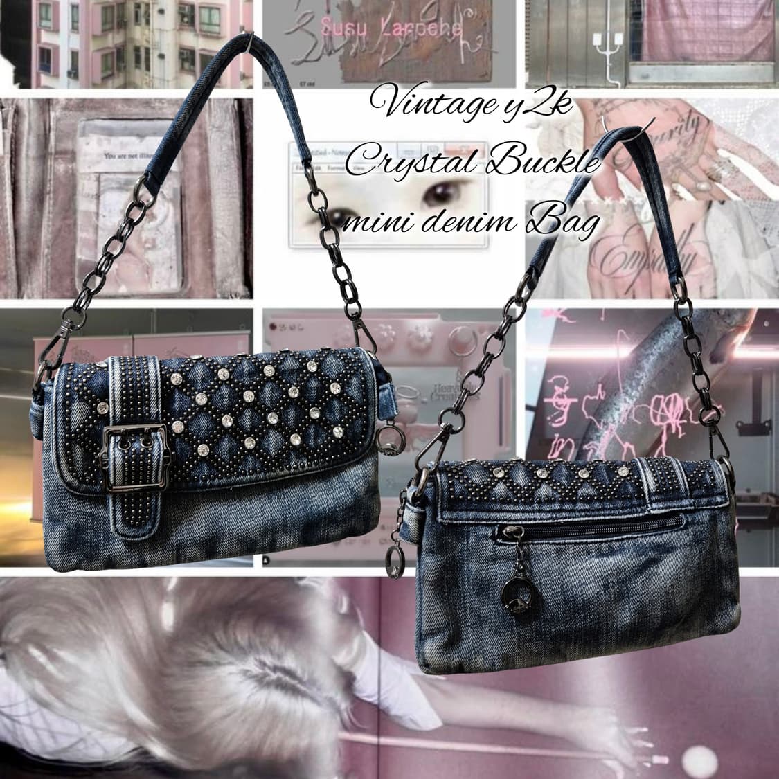 Vintage y2k Crystal Buckle mini denim 상품이미지1