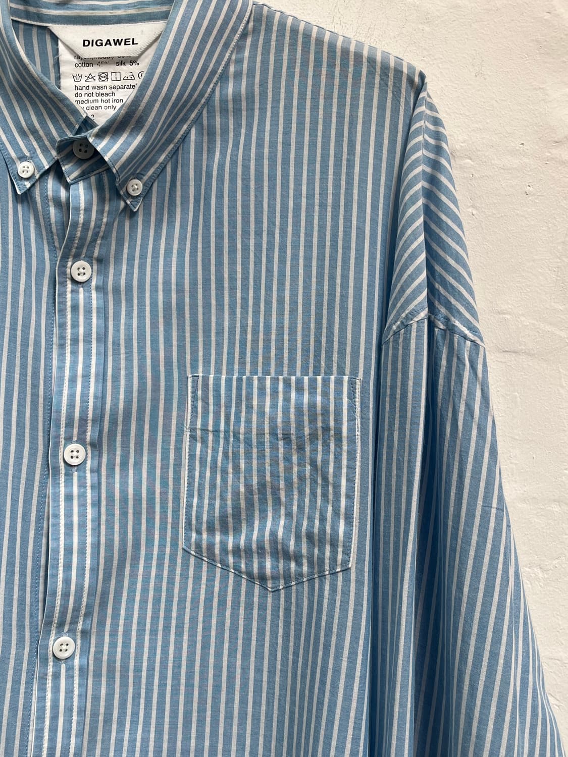 Digawel 실크 스트라이프 블루 크롭 셔츠 2 상품이미지4