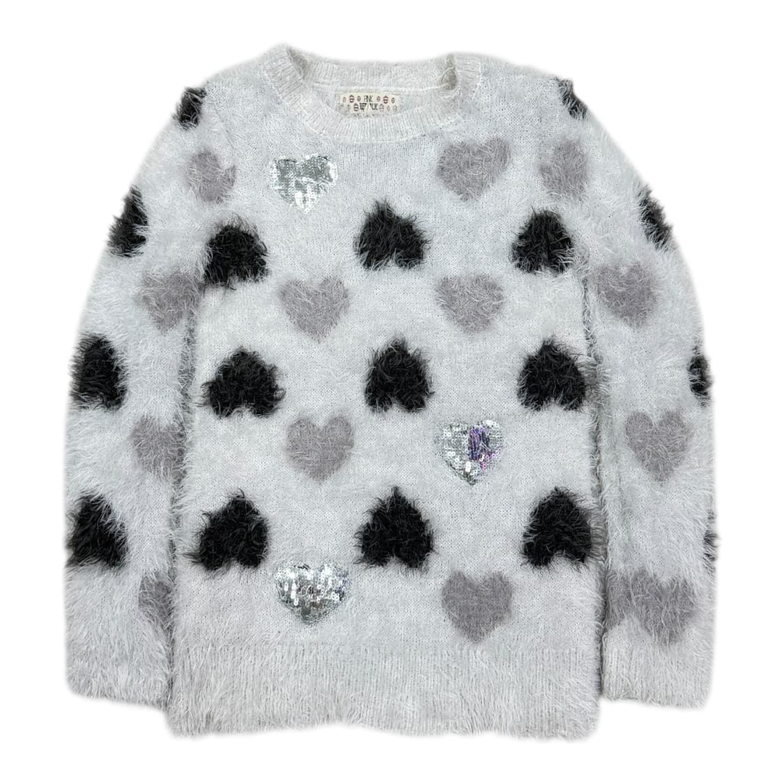 핑크리퍼블릭 빈티지 러브 하트 스팽글 부클 니트 상품이미지1