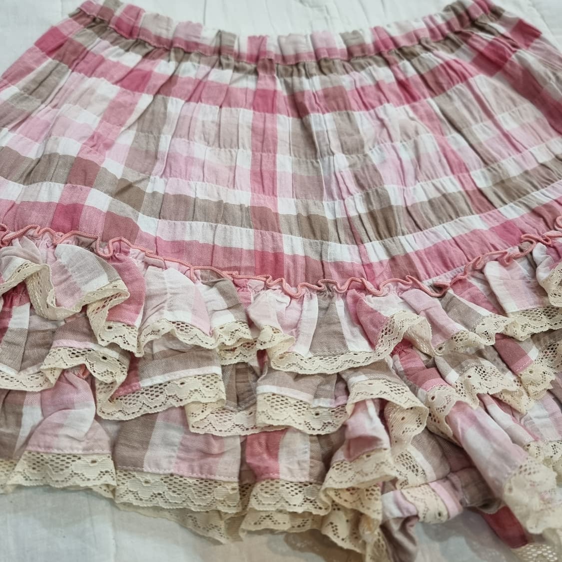 핑크 체크 프릴 큐롯팬츠 상품이미지2