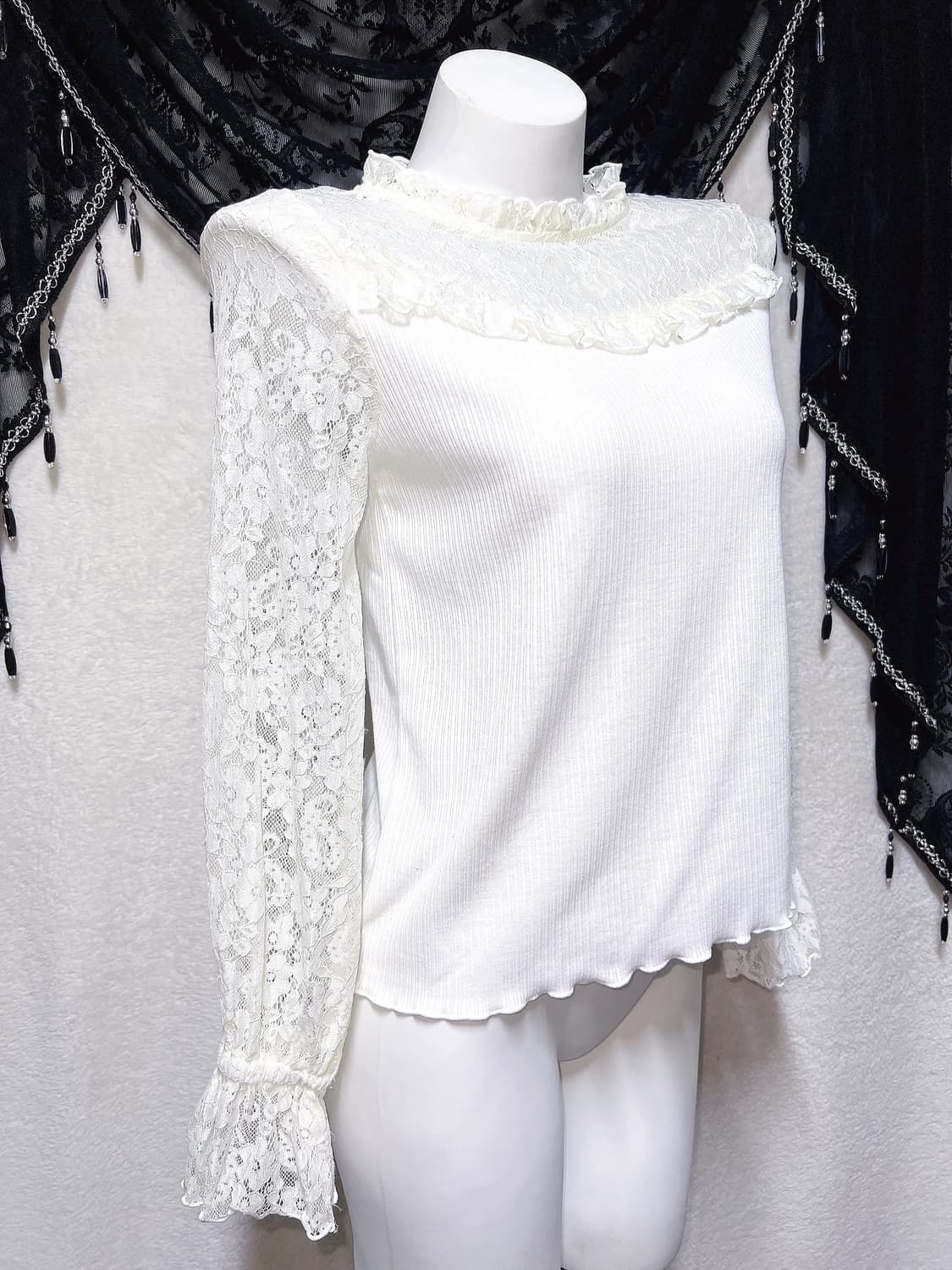 로맨틱고딕 엔젤릭 고스로리타 히메갸루 양산형 프릴레이스 블라우스 핀터 상품이미지2