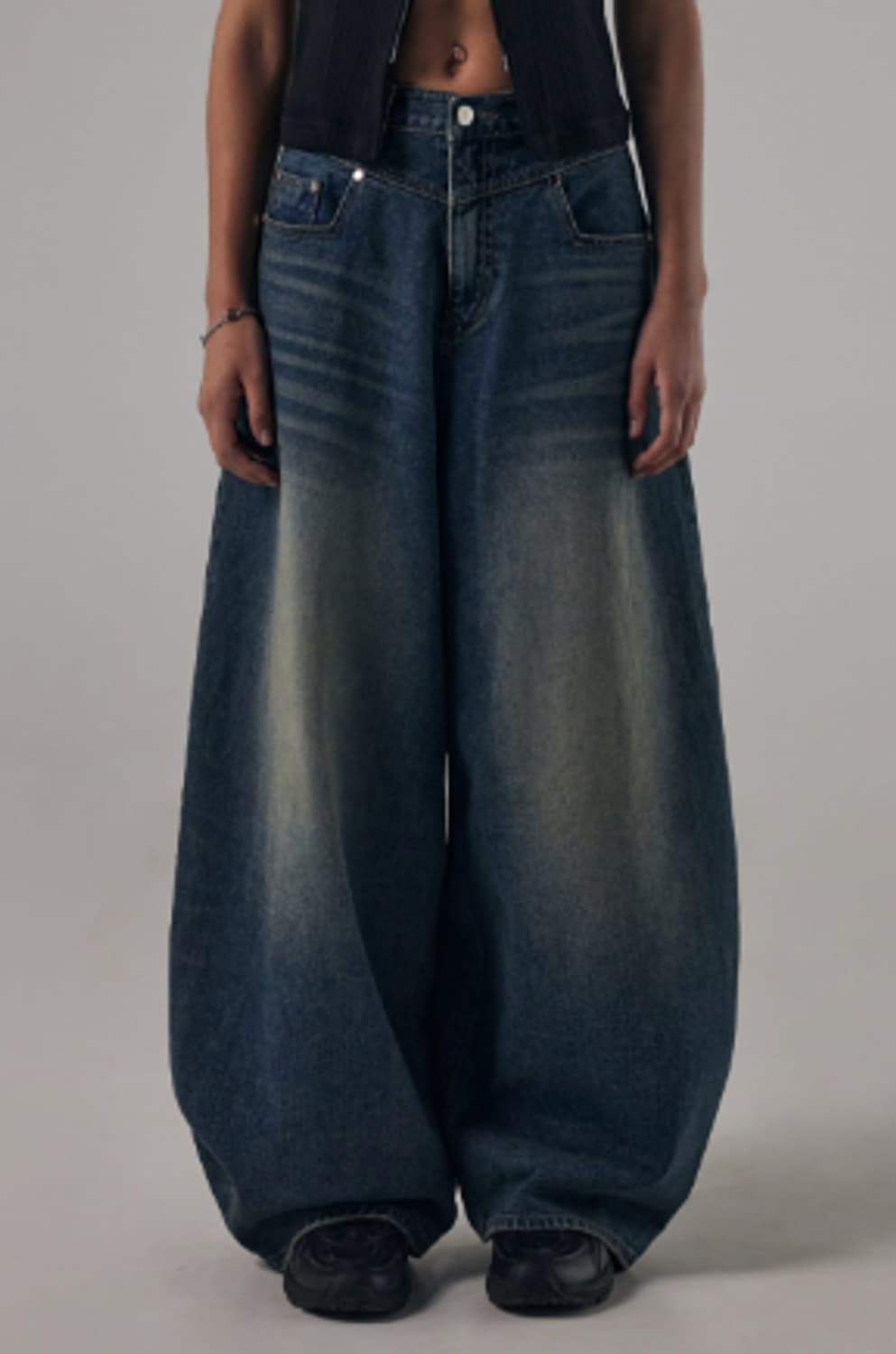 트리밍버드 프론트 요크 데님 팬츠 (다크블루) 1사이즈 상품이미지1