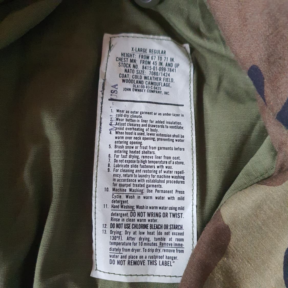 83s 미군 오리지널 우드랜드 카모플라쥬 M65 필드 자켓 상품이미지5