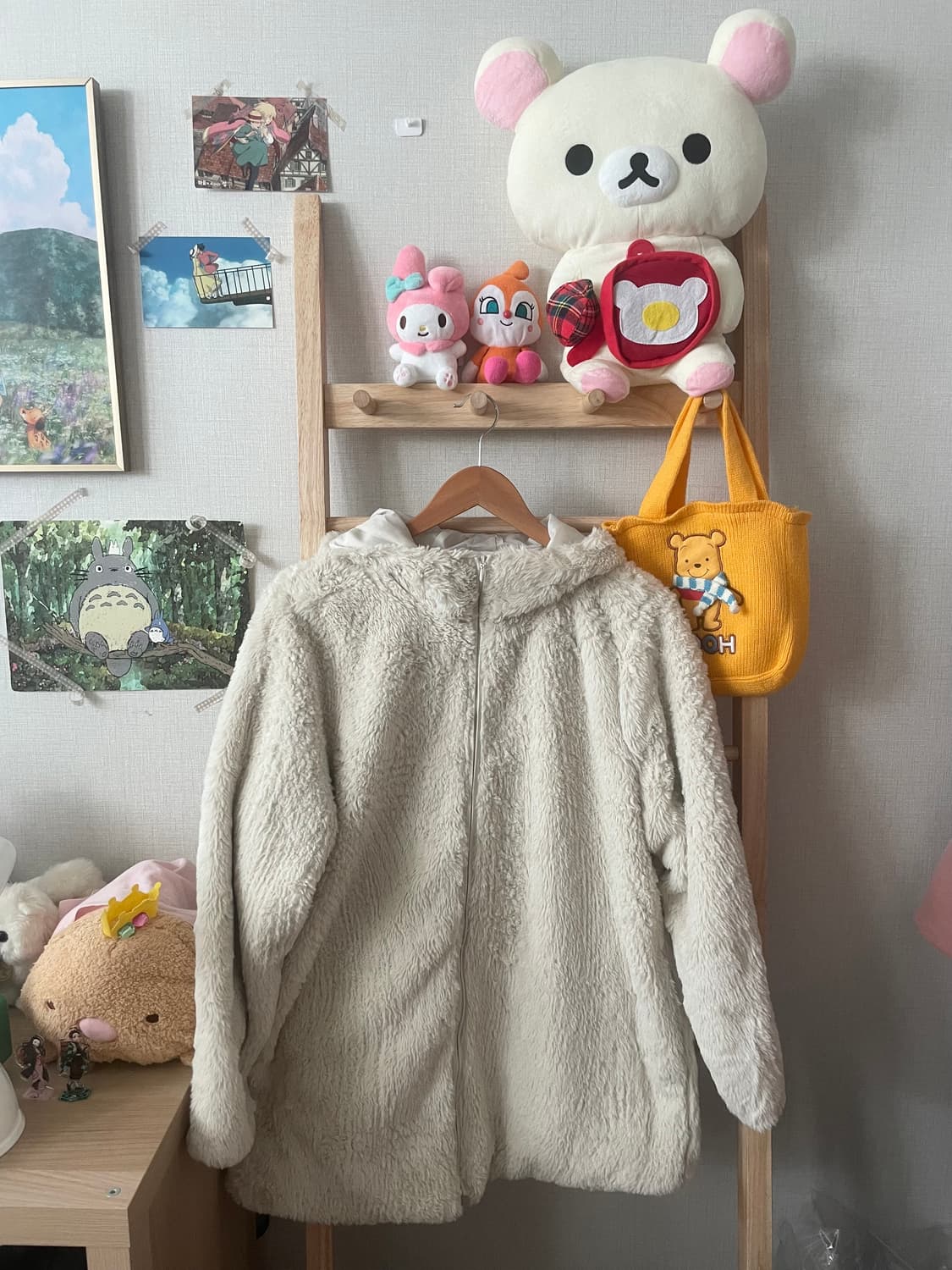 모리걸 빈티지 아이보리 퍼 후드 자켓🤍 상품이미지1