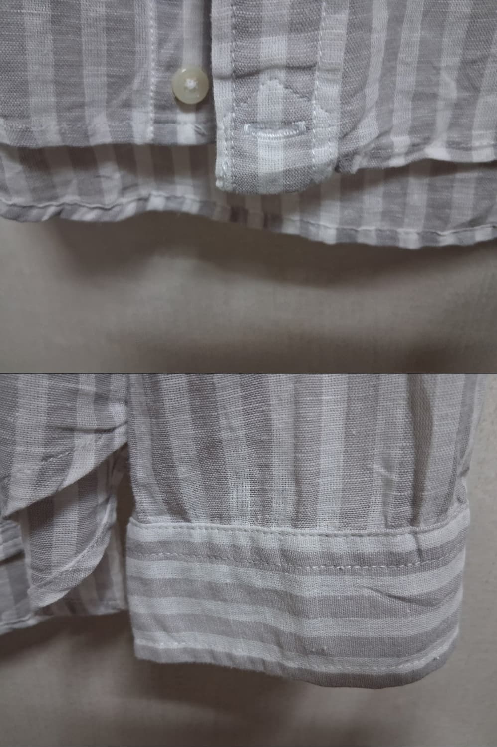 일본빈티지 coen 비둘기그레이 줄무늬 린넨아사남방55작게입는66 상품이미지5
