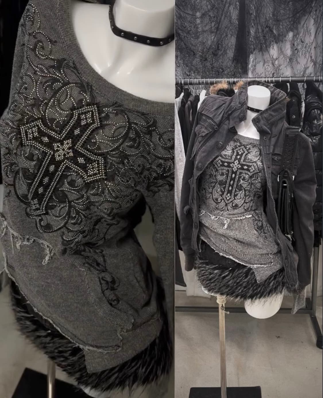 레이어룸 데스라이즈 빈티지 핫픽스 큐빅 데미지 긴팔 탑 상품이미지1