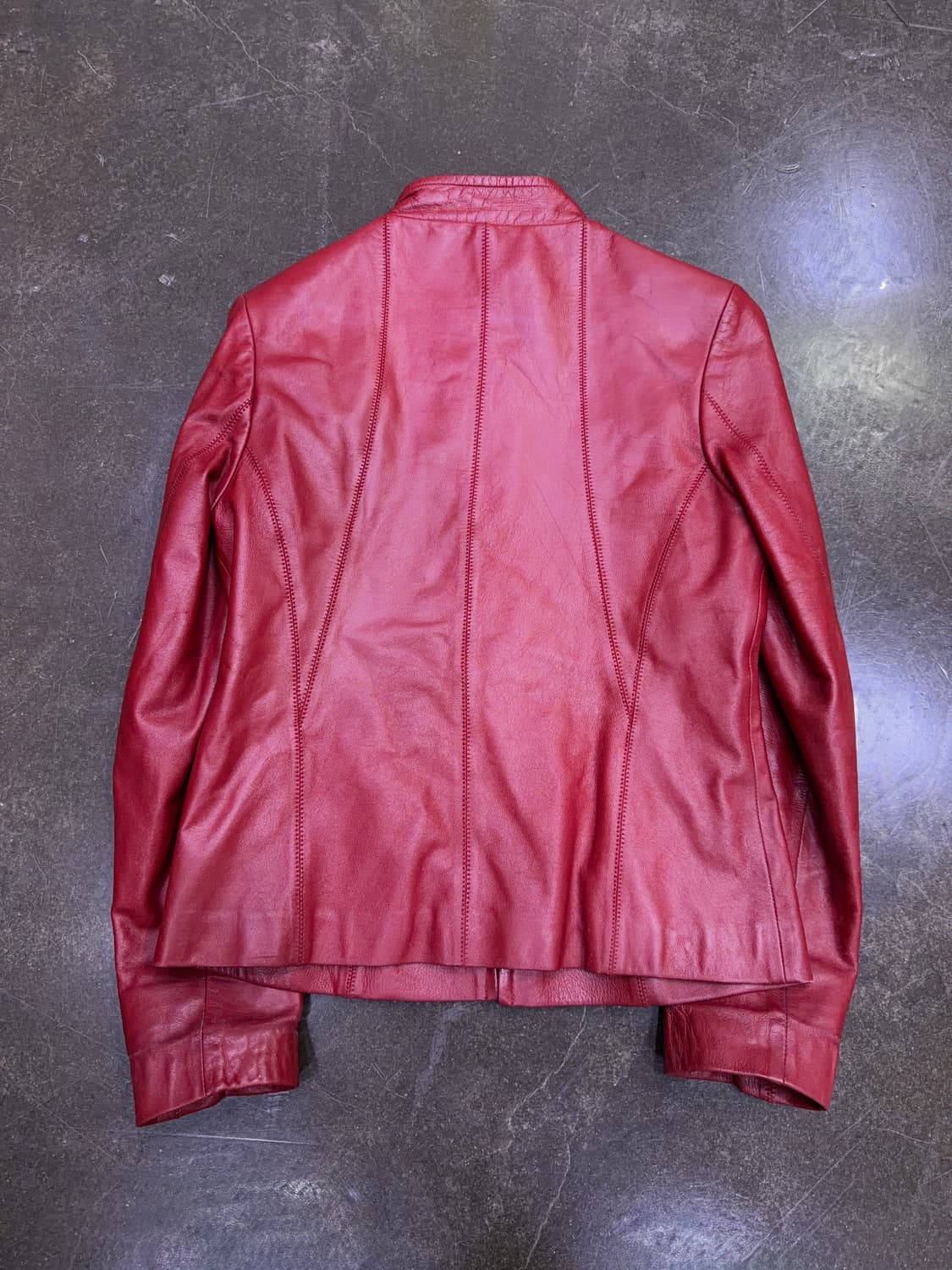 심플 싱글라이더 절개라인 양가죽 레더자켓 버건디 레드 66 상품이미지2