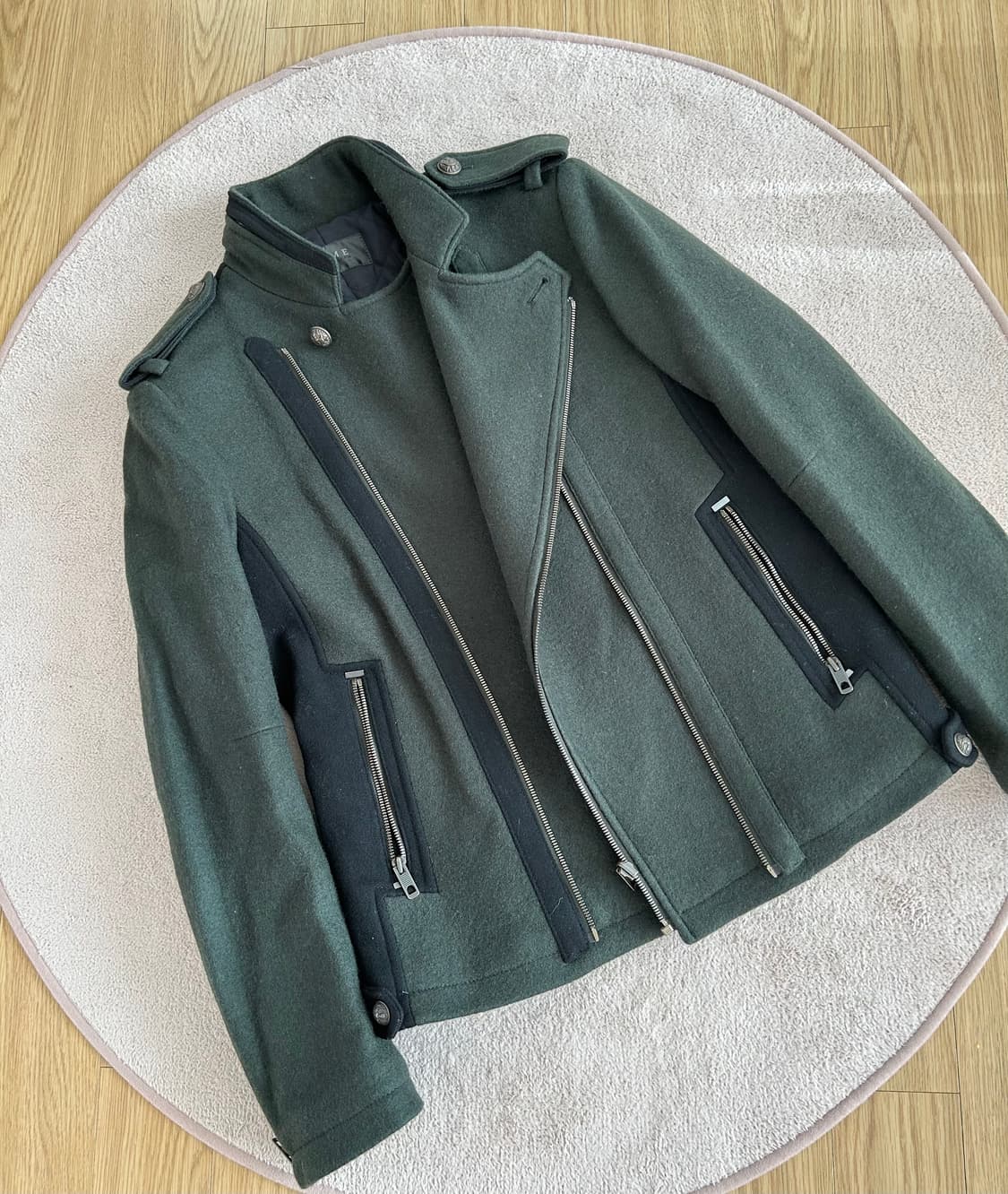 타임옴므 배색 디테일 지퍼 울 모자켓 상품이미지3