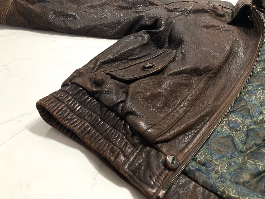 90s 양가죽 A-2 램스킨 레더 봄버 자켓 100-105 상품이미지7