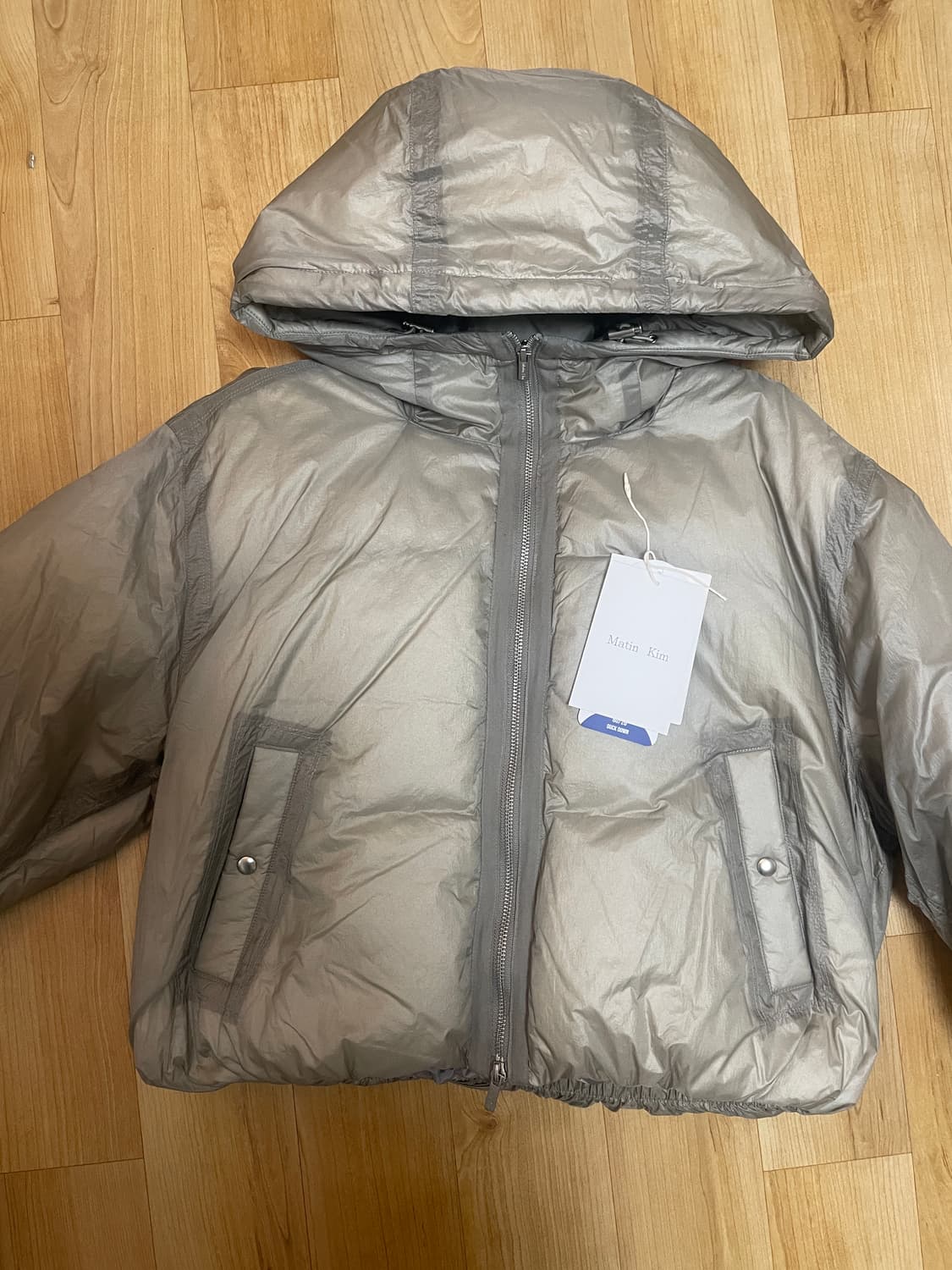 마뗑킴 패딩 백 로고 후디 숏다운 베이지 S 새상품 상품이미지7