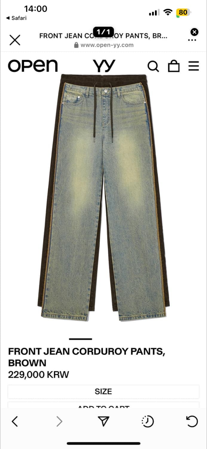 오픈 와이와이 프론트 진 코듀로이팬츠 상품이미지1