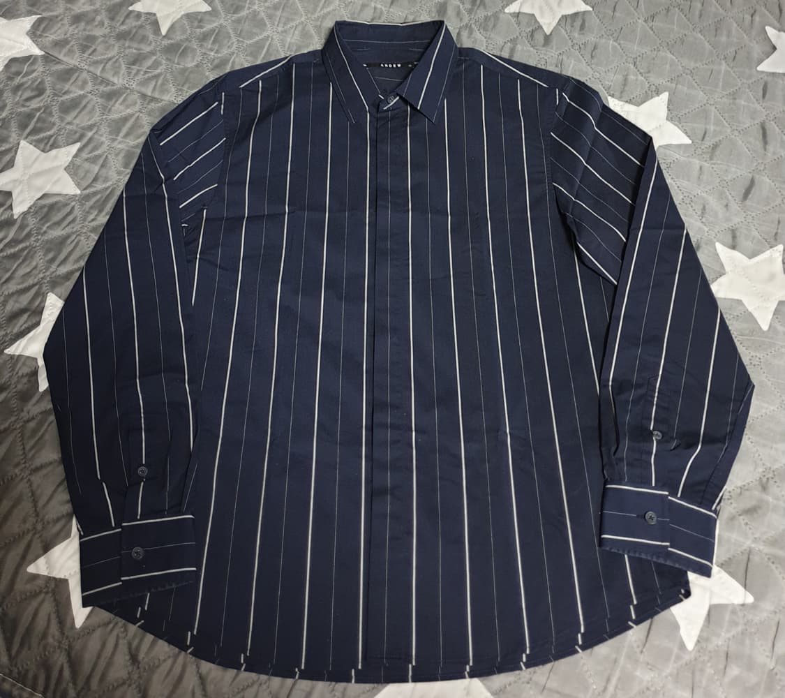 ANDEW 스트라이프 긴팔 셔츠 네이비 (L) 상품이미지1