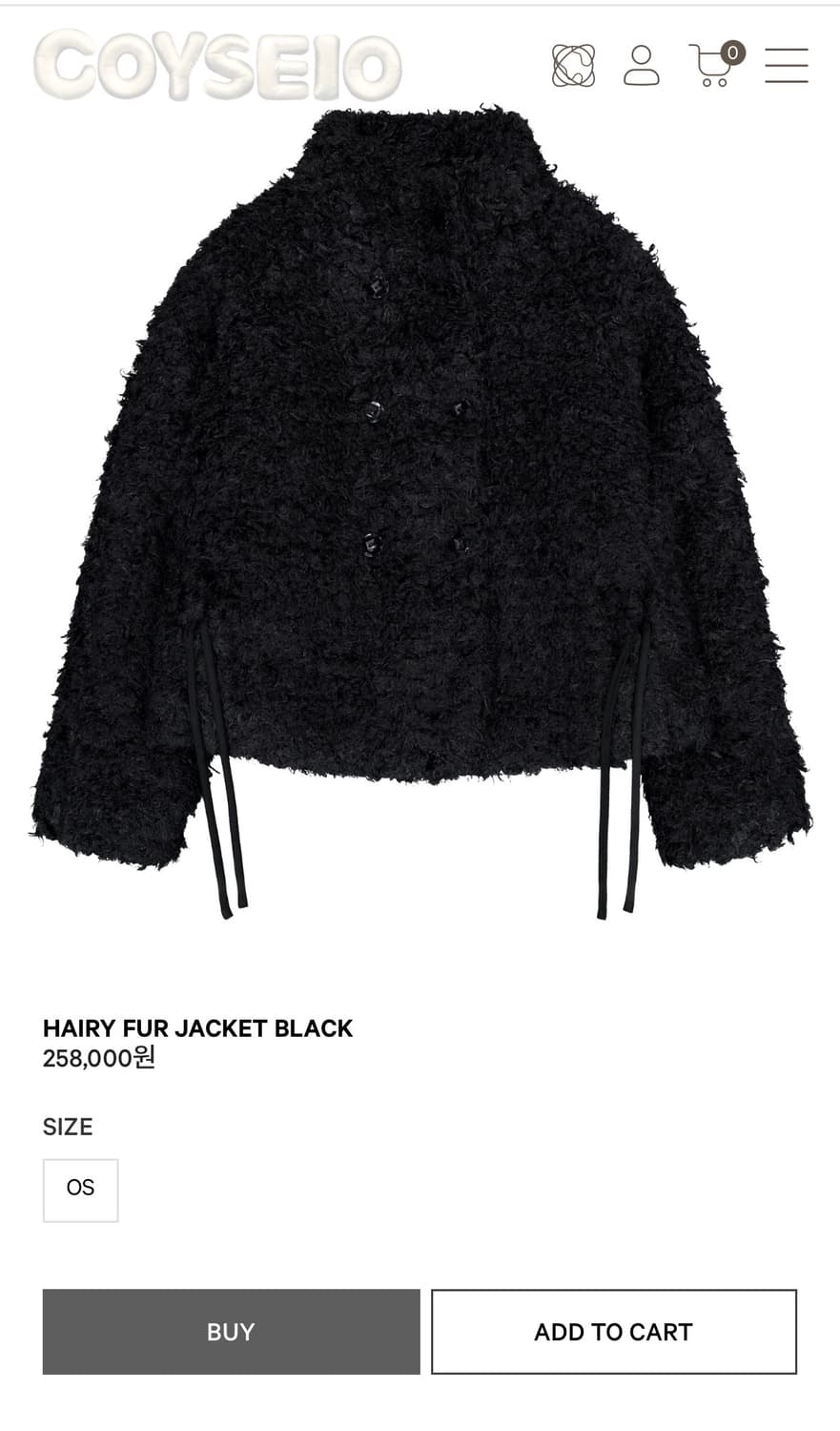 [ 배송비 포함 ] 코이세이오 헤어리 퍼 자켓 블랙 상품이미지1